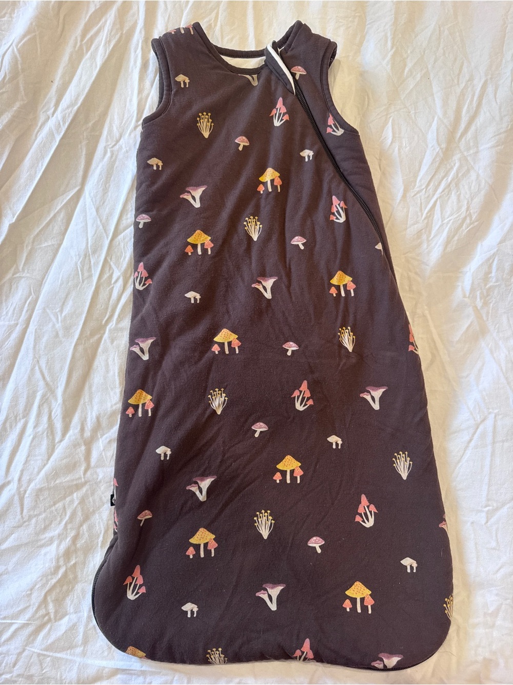 Kyte Sleeveless Kids' Brown Sleep Sack with Mushroom Print Small 2.5 Tog Bamboo